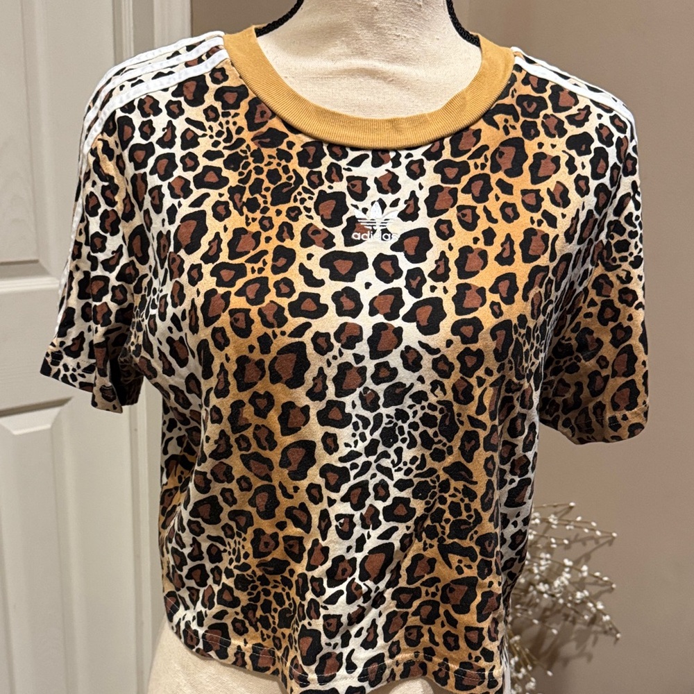 Adidas Women's Leopard Print Tee - Black, Brown, White